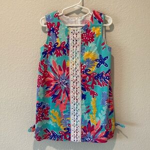 Lilly Pulitzer Girls Shift Dress in Ember Aqua Trippin and Sippin Print